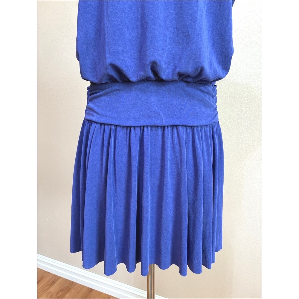 Free People XS Vibrant Cobalt Cupro Crisscross Front Mini Dress Vneck - Picture 7 of 10
